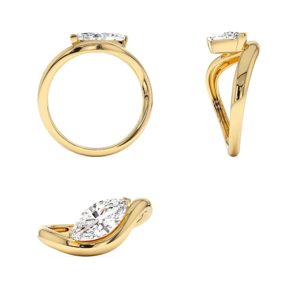 1.00 CTW Marquise Shaped Sleek Design Lab-Grown Engagement Ring in 14K Gold — view 3