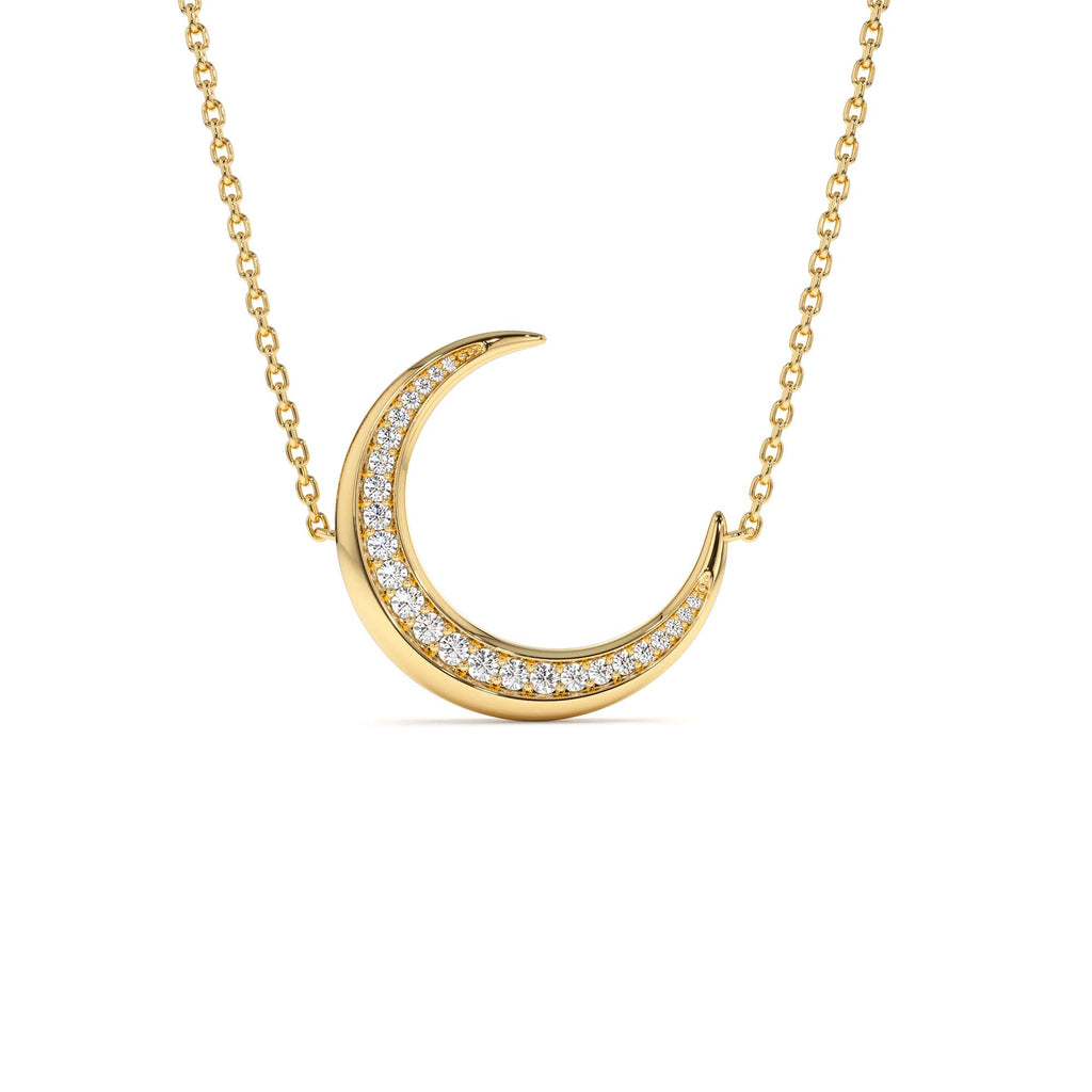 Large Diamond Crescent Moon Necklace in 14K Gold — view 1