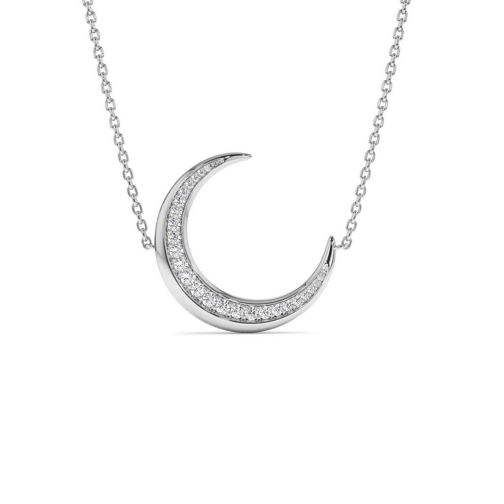 Large Diamond Crescent Moon Necklace in 14K Gold — view 3