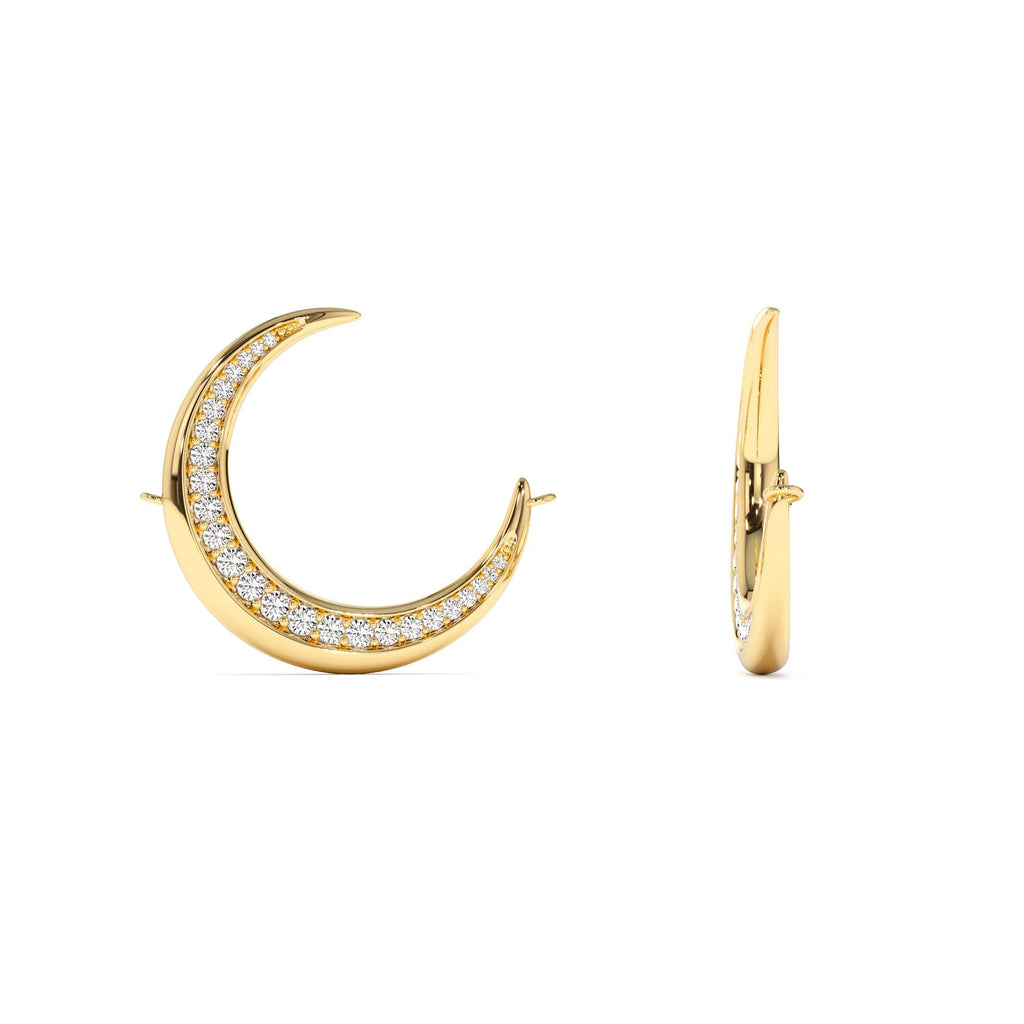 Large Diamond Crescent Moon Necklace in 14K Gold — view 2