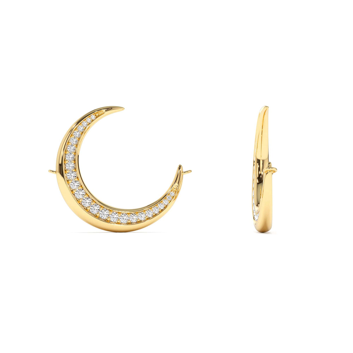 Large Diamond Crescent Moon Necklace in 14K Gold — view 2