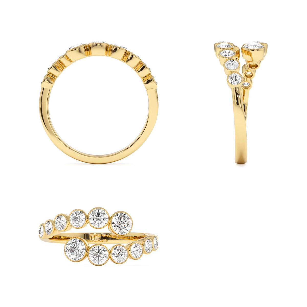 Bypass Curve Bezel Setting Diamond Ring in 14K Gold — view 3