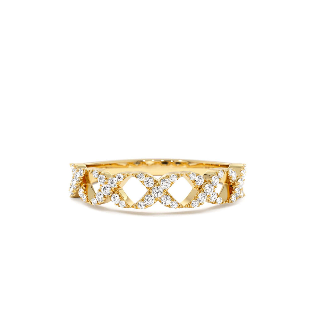 Pave Setting Round Diamond X Ring in 14K Gold — view 1