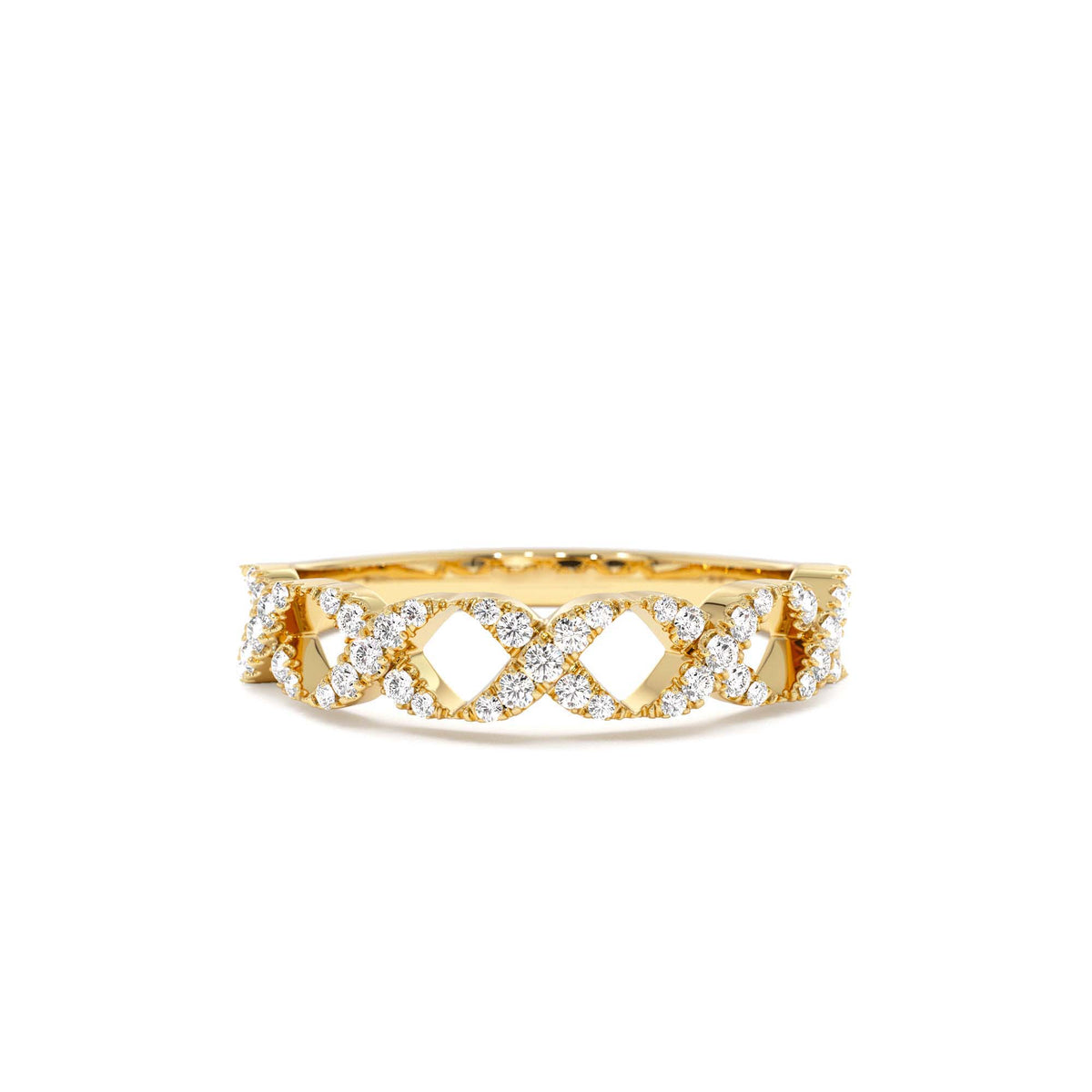 Pave Setting Round Diamond X Ring in 14K Gold — view 1