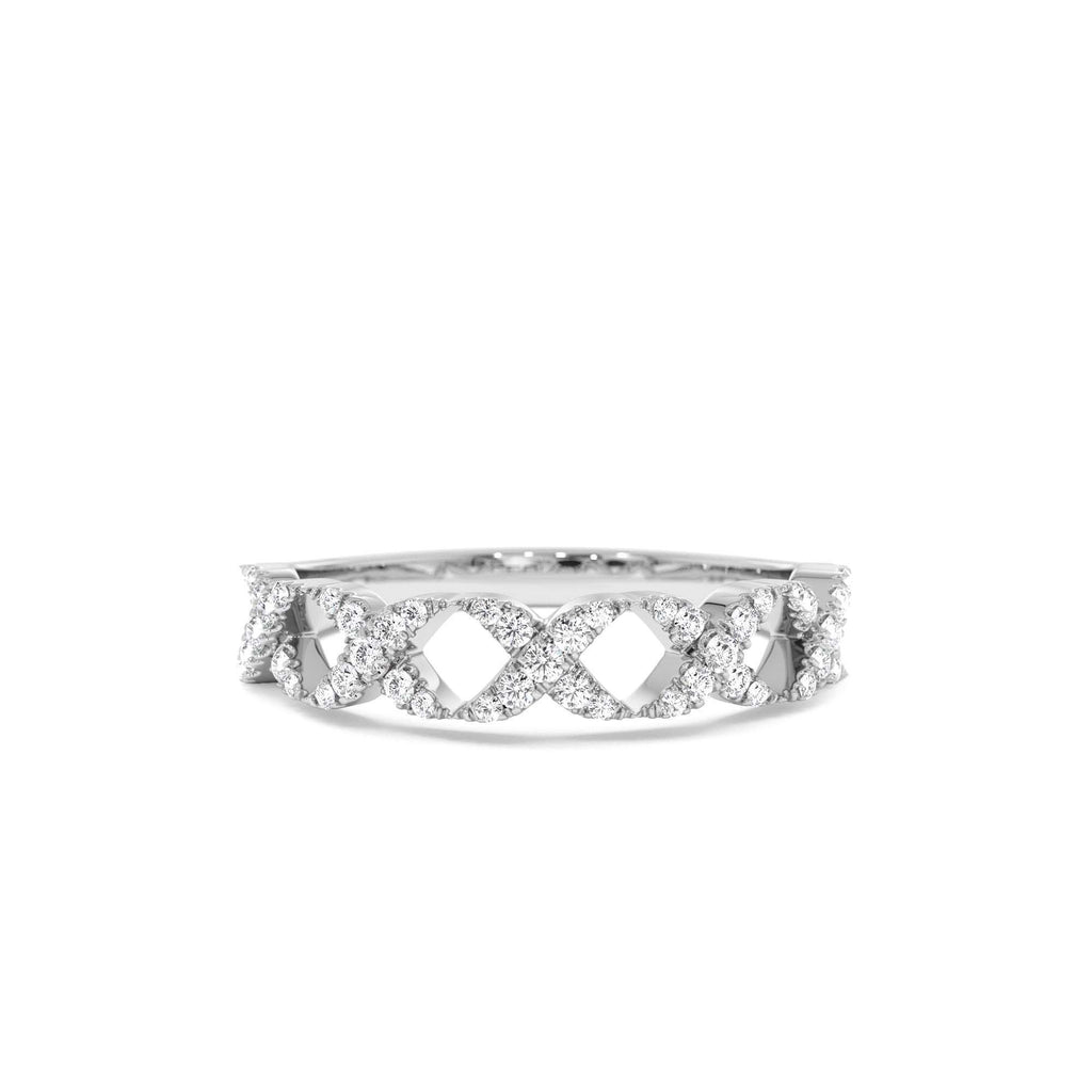 Pave Setting Round Diamond X Ring in 14K Gold — view 4