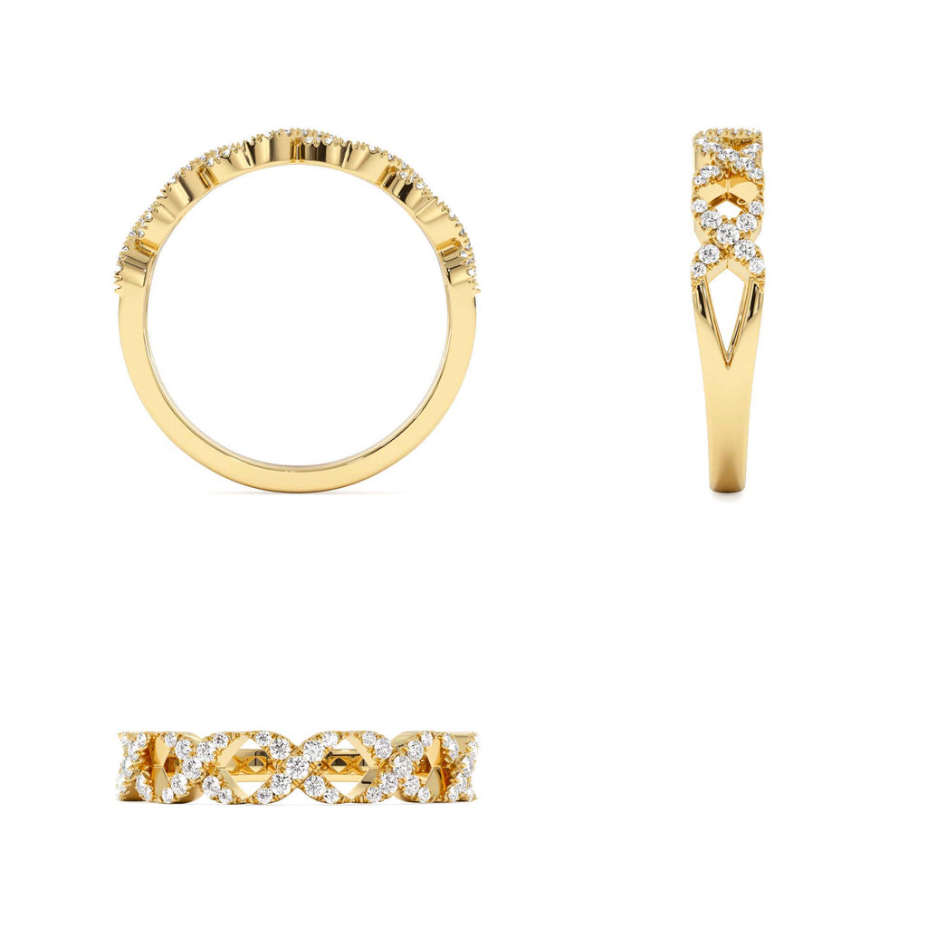 Pave Setting Round Diamond X Ring in 14K Gold — view 2