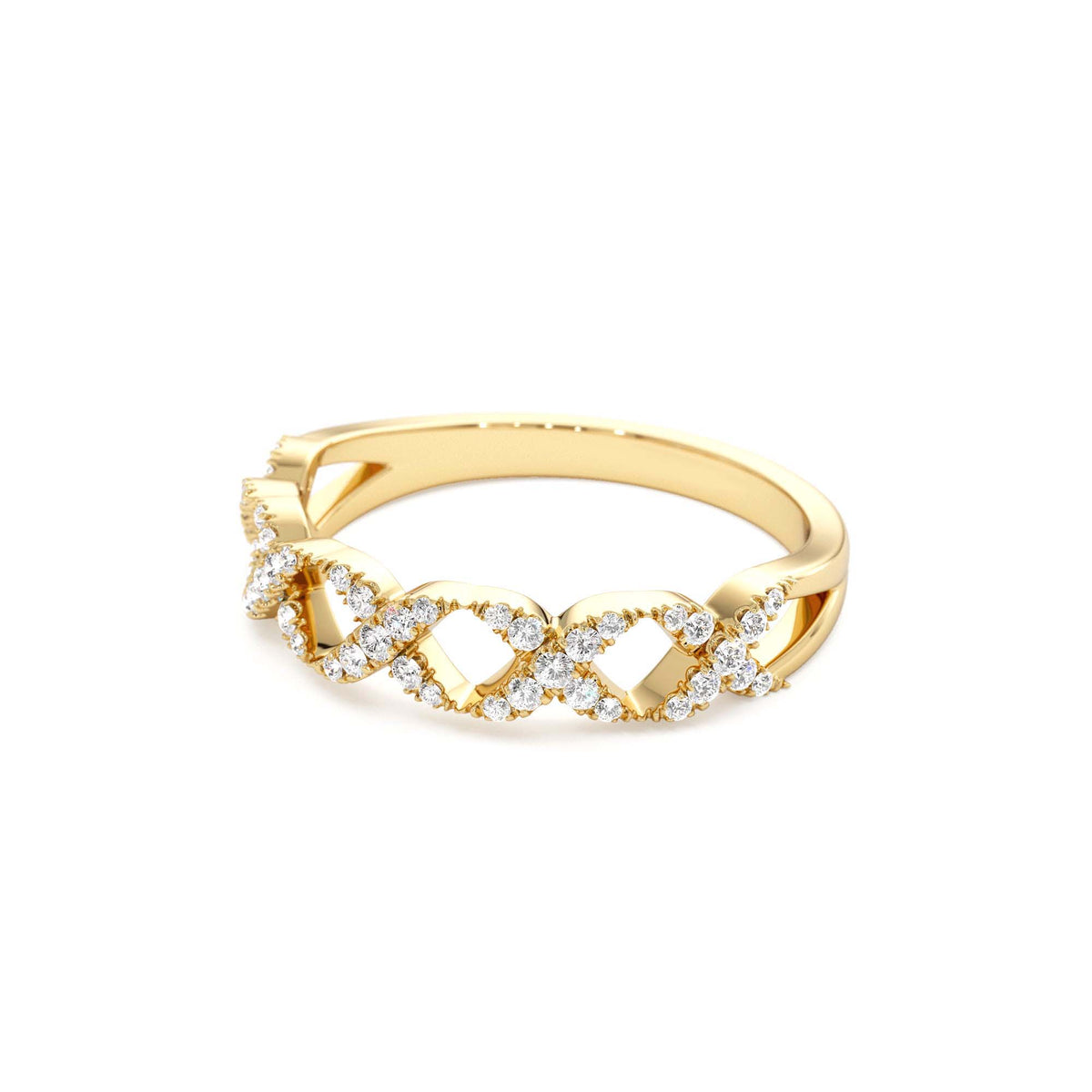 Pave Setting Round Diamond X Ring in 14K Gold — view 3