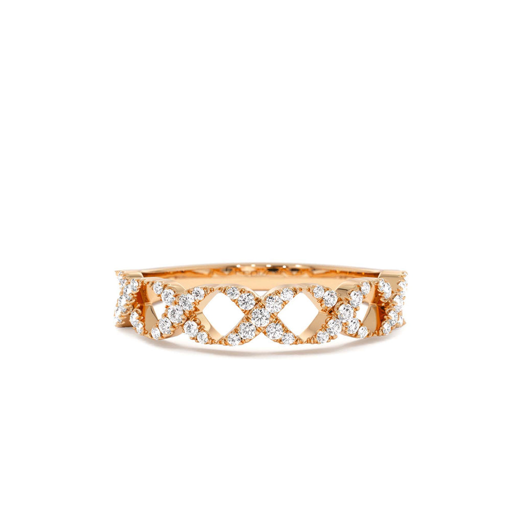Pave Setting Round Diamond X Ring in 14K Gold — view 5