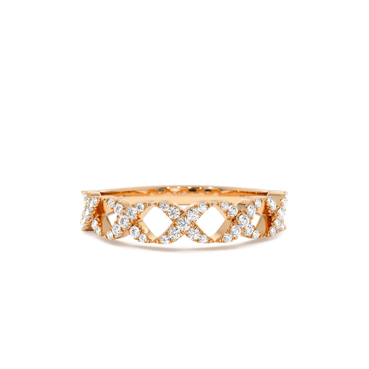 Pave Setting Round Diamond X Ring in 14K Gold — view 5