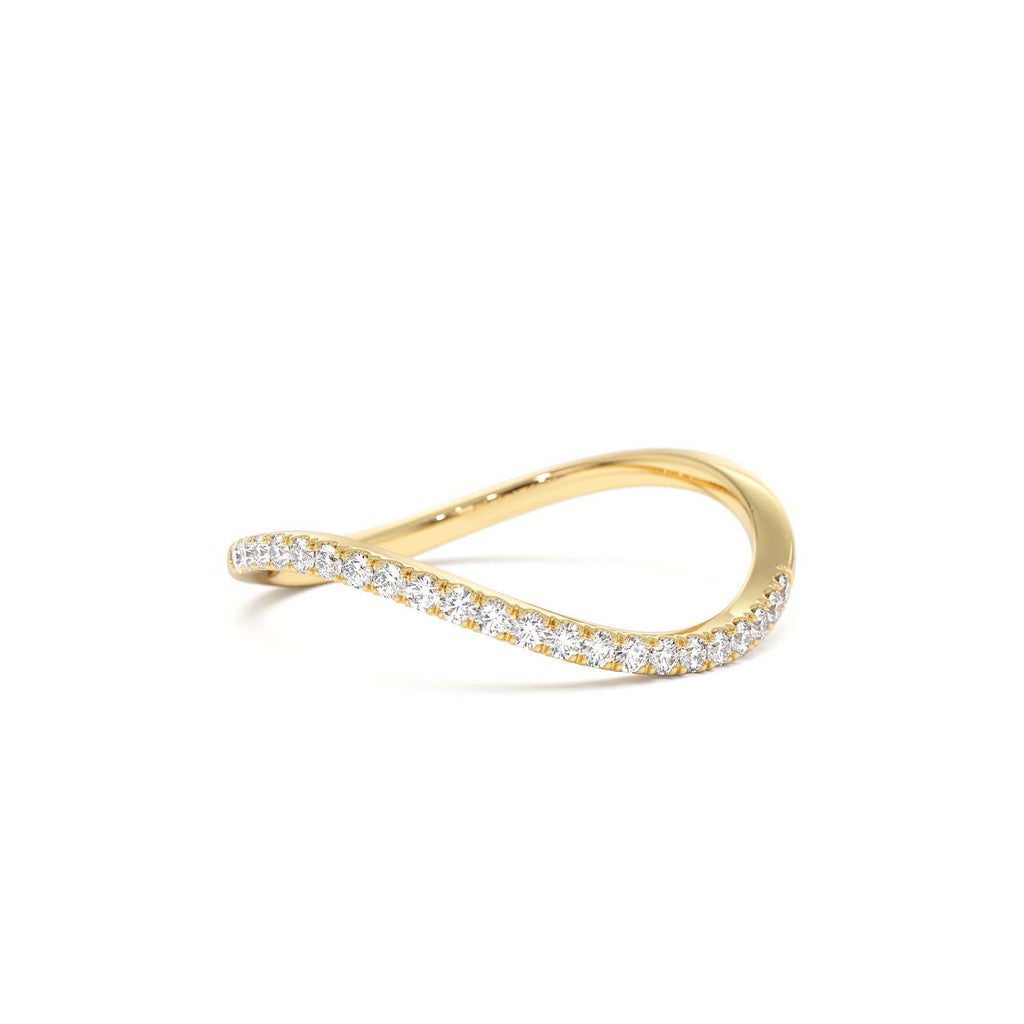 Waive Design Micro Pave Diamond Ring in 14K Gold — view 1