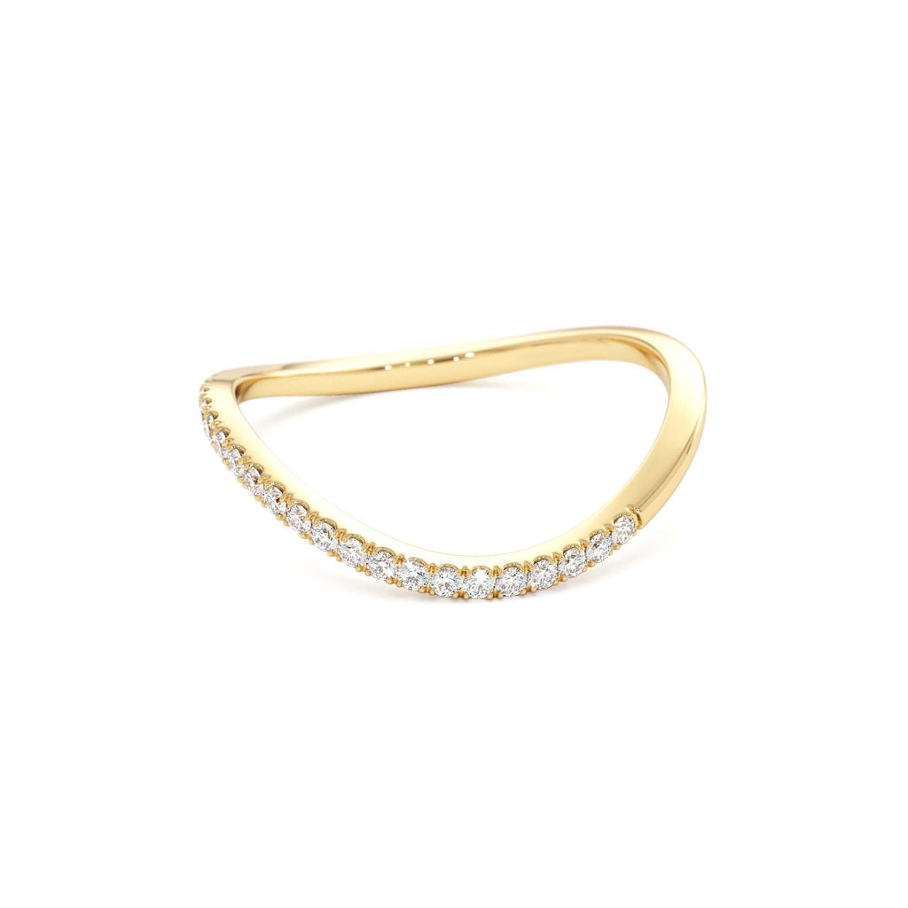 Waive Design Micro Pave Diamond Ring in 14K Gold — view 2