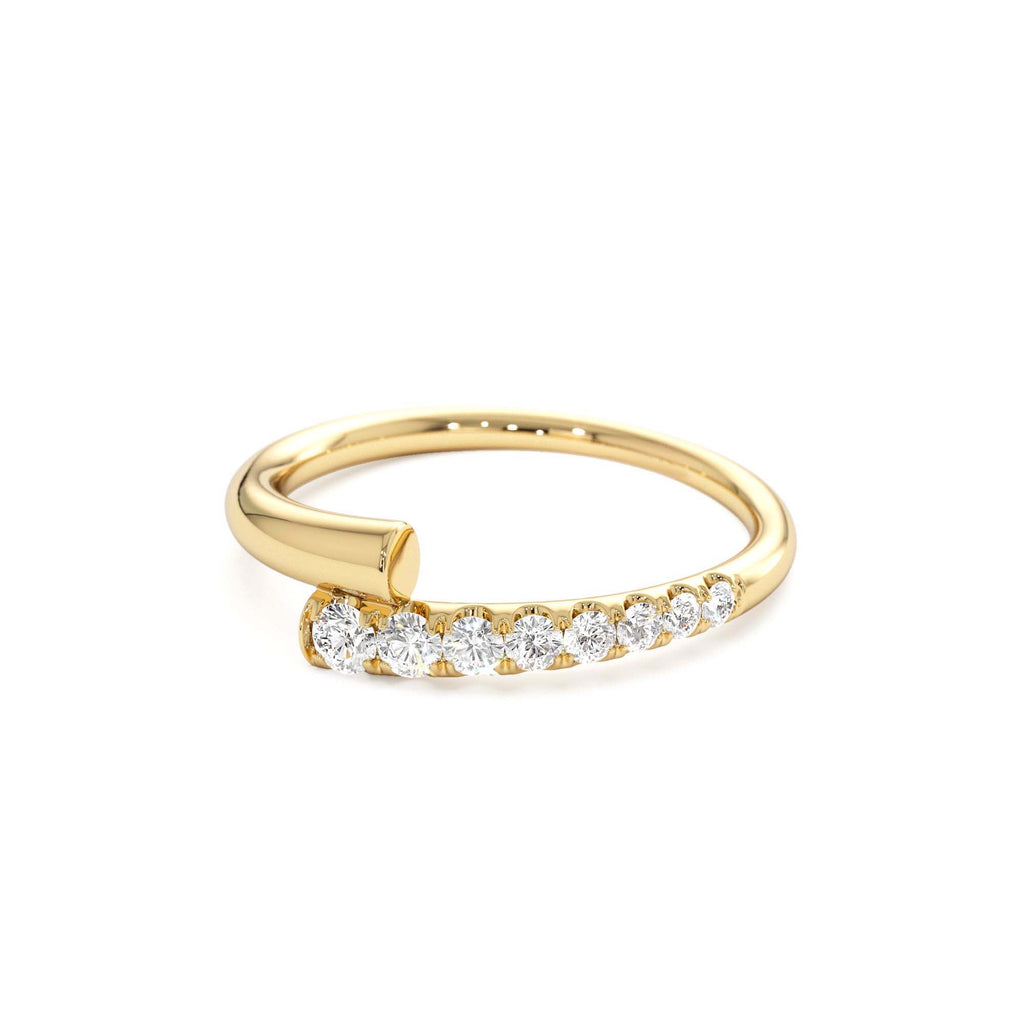 Bypass Gold & Pave Diamond Ring in 14K Gold — view 2