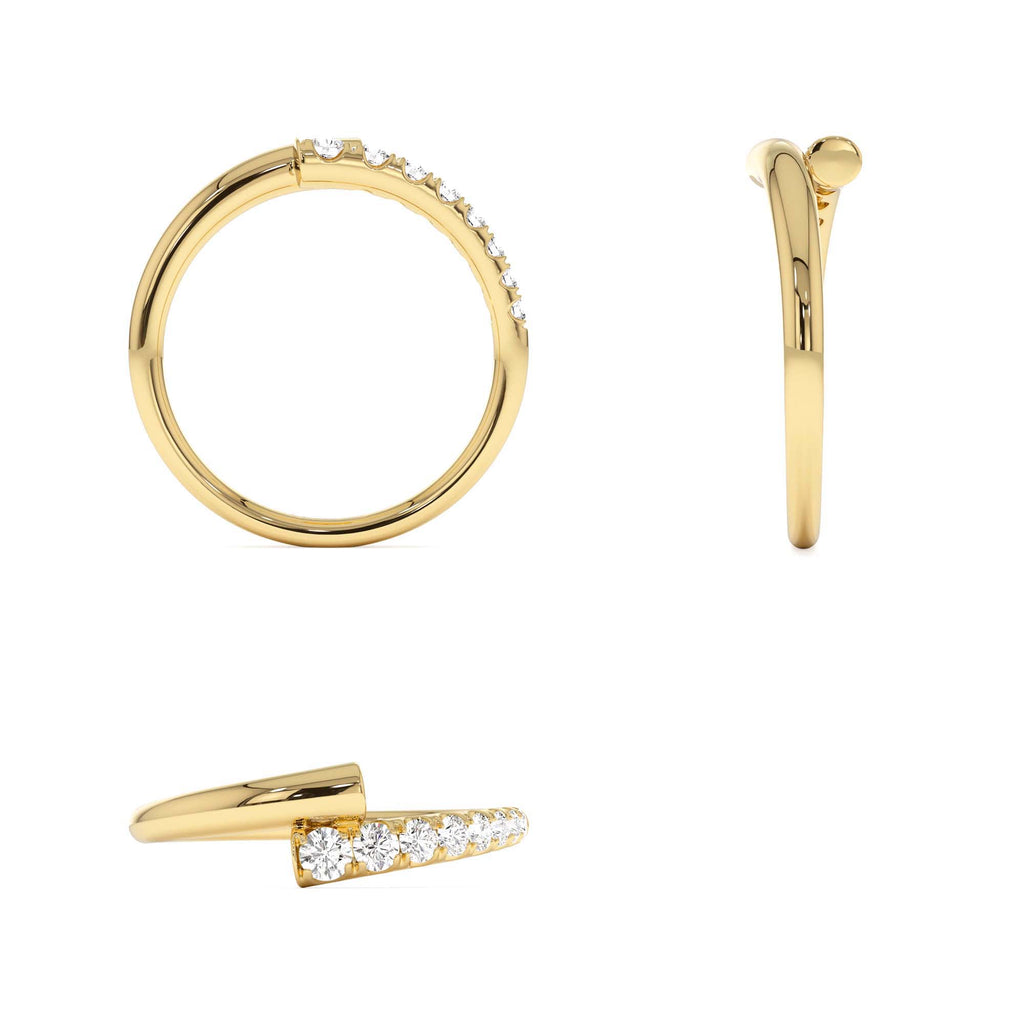 Bypass Gold & Pave Diamond Ring in 14K Gold — view 3