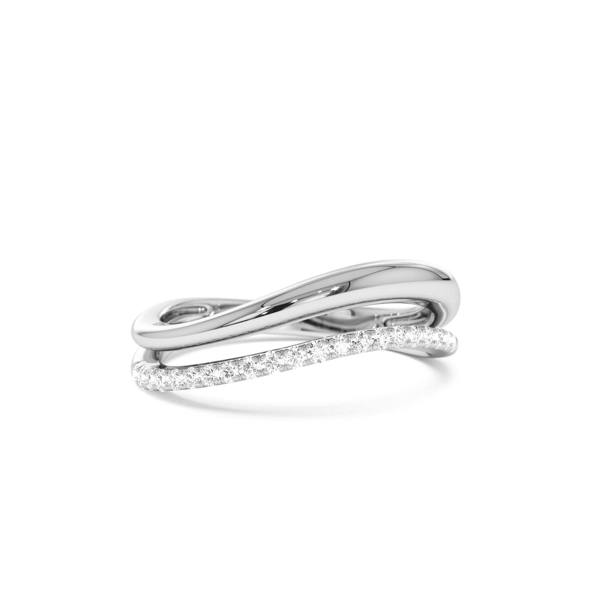 Double Ring Waive Design Diamond Ring in 14K Gold — view 4