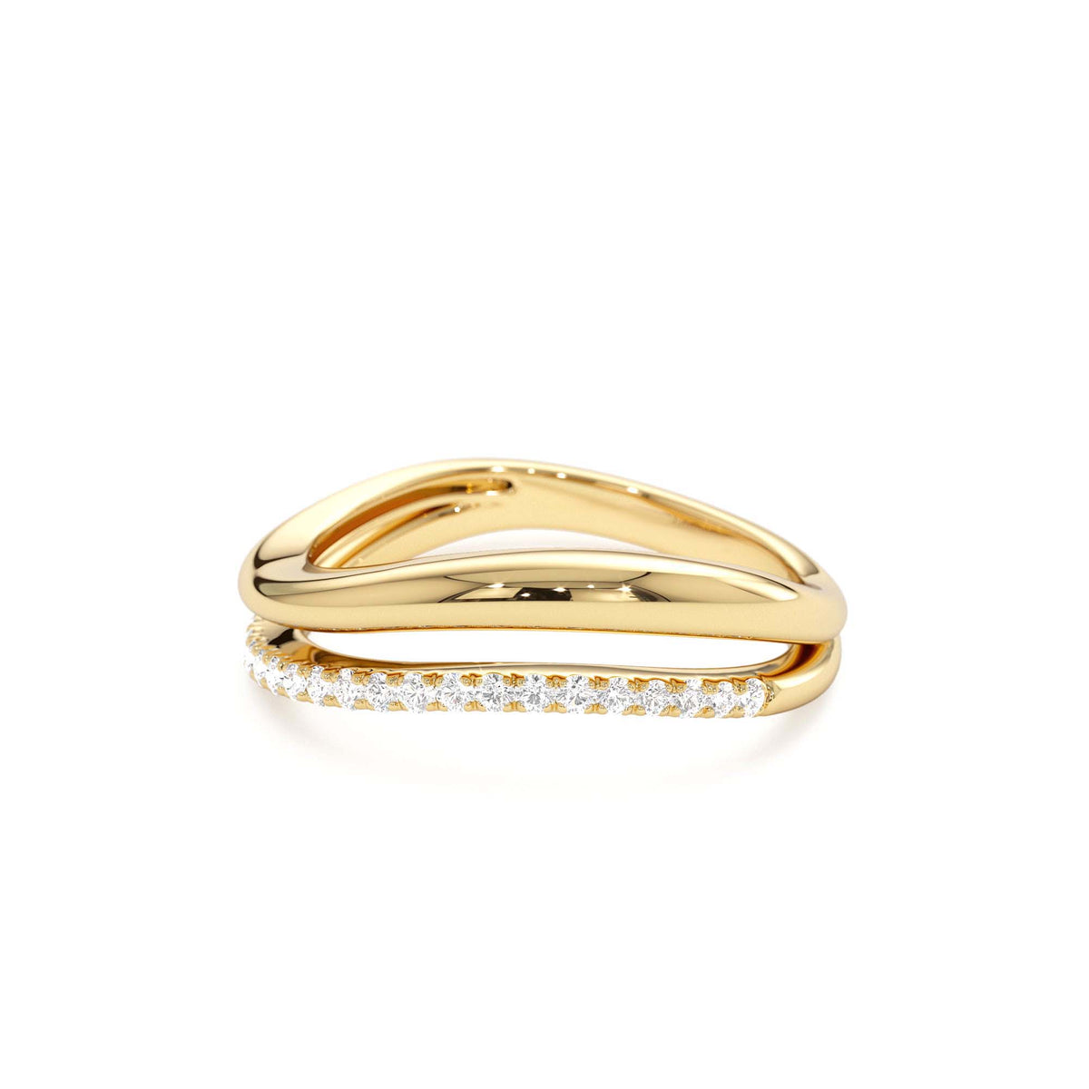 Double Ring Waive Design Diamond Ring in 14K Gold — view 2