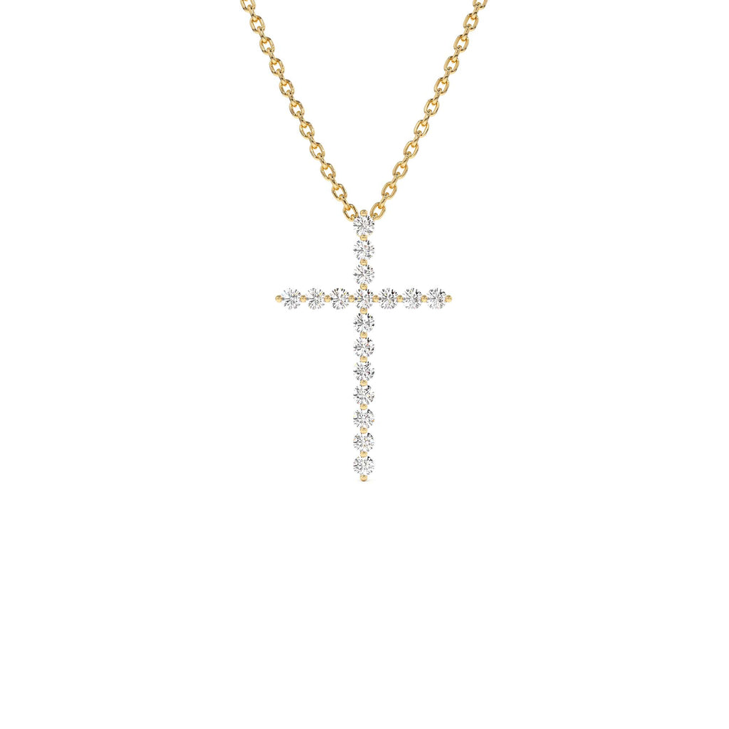 Single Shared Prong Diamond Cross in 14K Gold — view 1