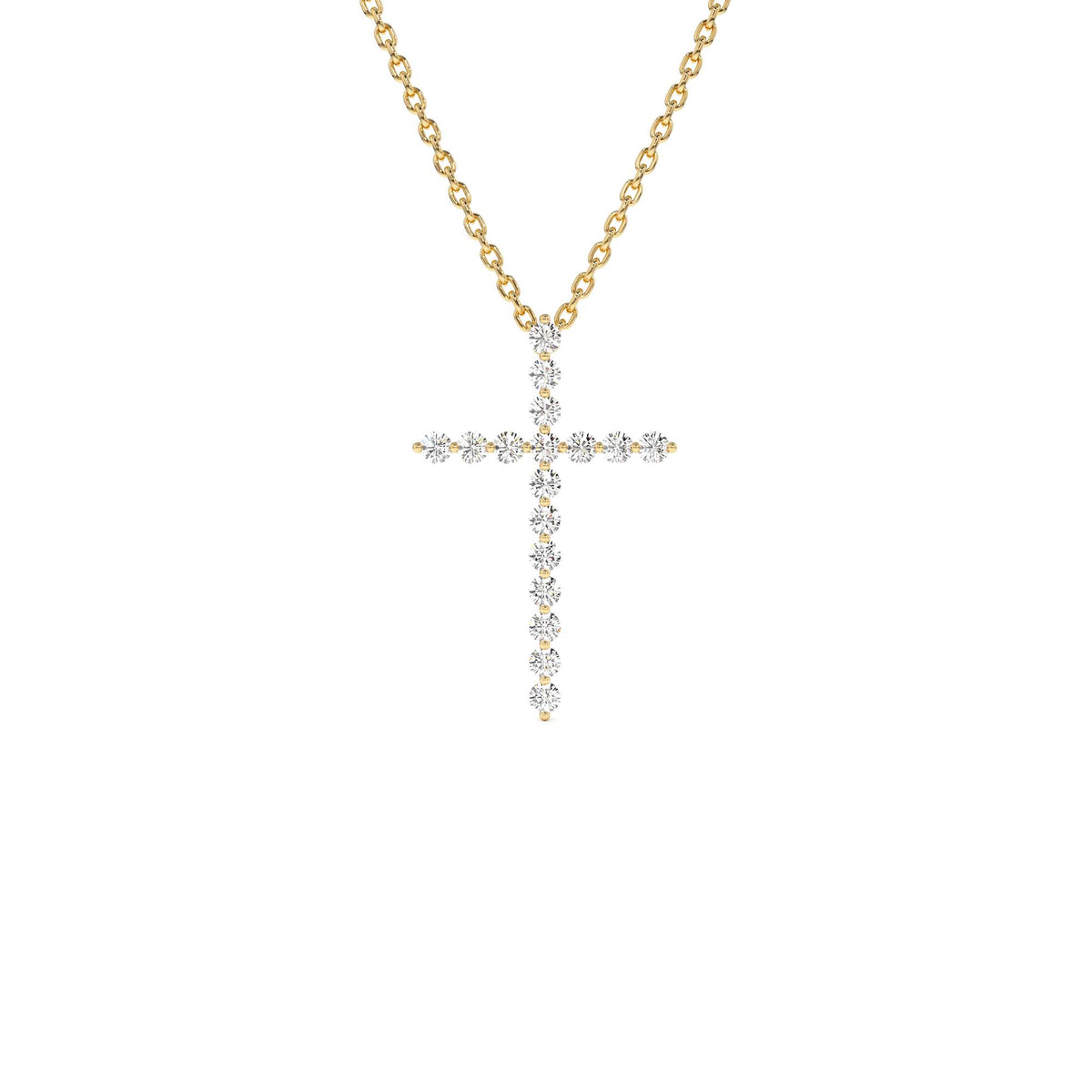 Single Shared Prong Diamond Cross in 14K Gold — view 1
