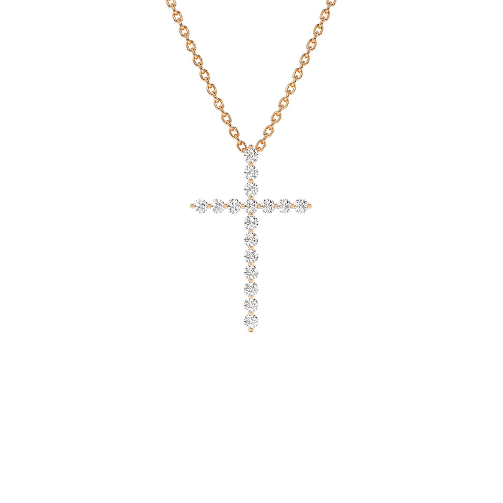 Single Shared Prong Diamond Cross in 14K Gold — view 4