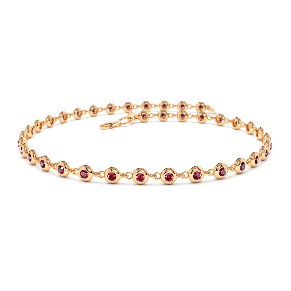 Bezel Set Ruby Tennis Bracelet in 14K Gold — view 5