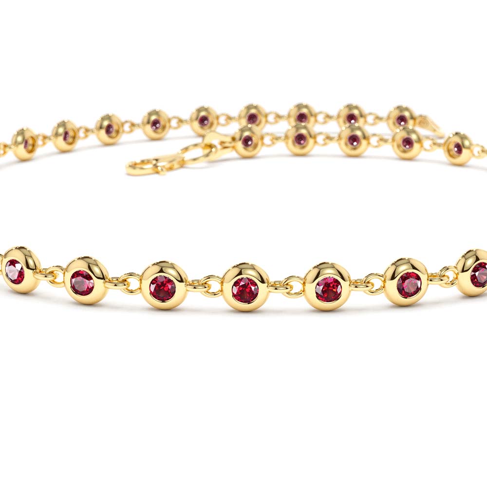 Bezel Set Ruby Tennis Bracelet in 14K Gold — view 3