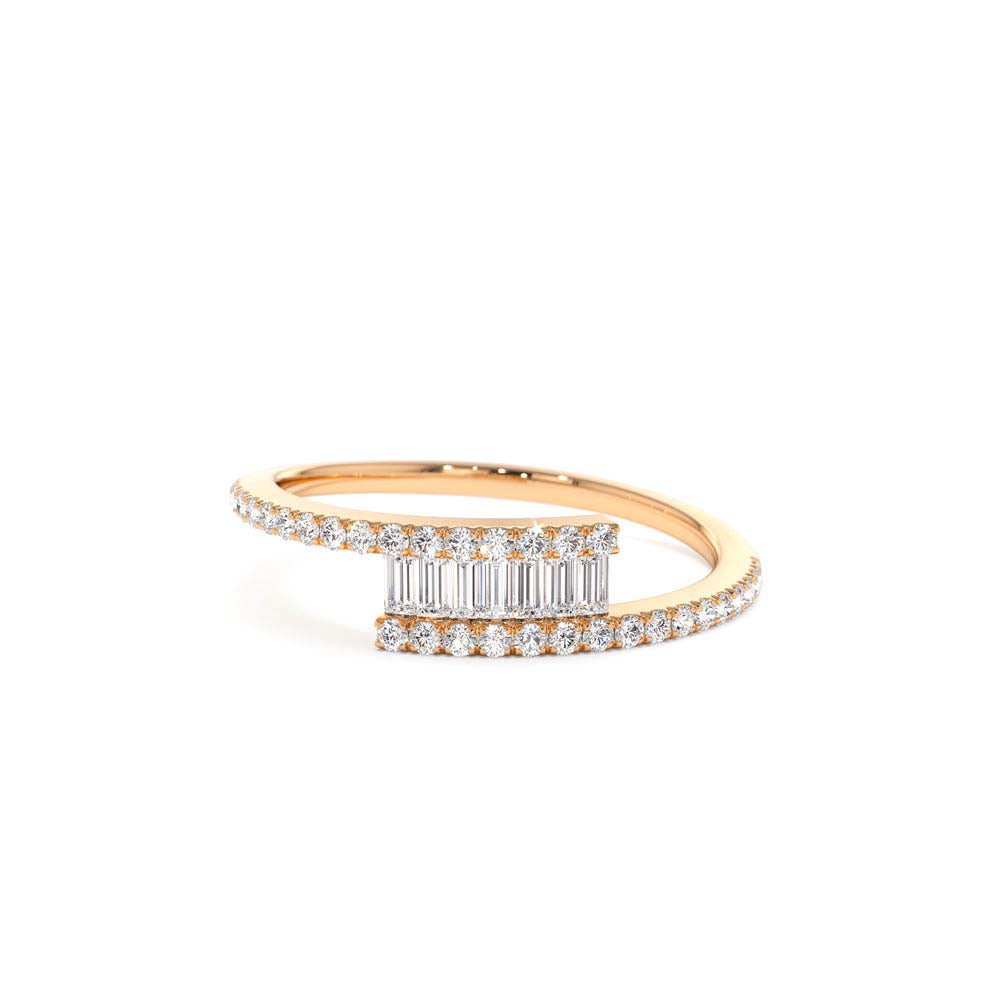 Cross Over Baguette Diamond Ring with Pave Diamonds in 14K Gold — view 5
