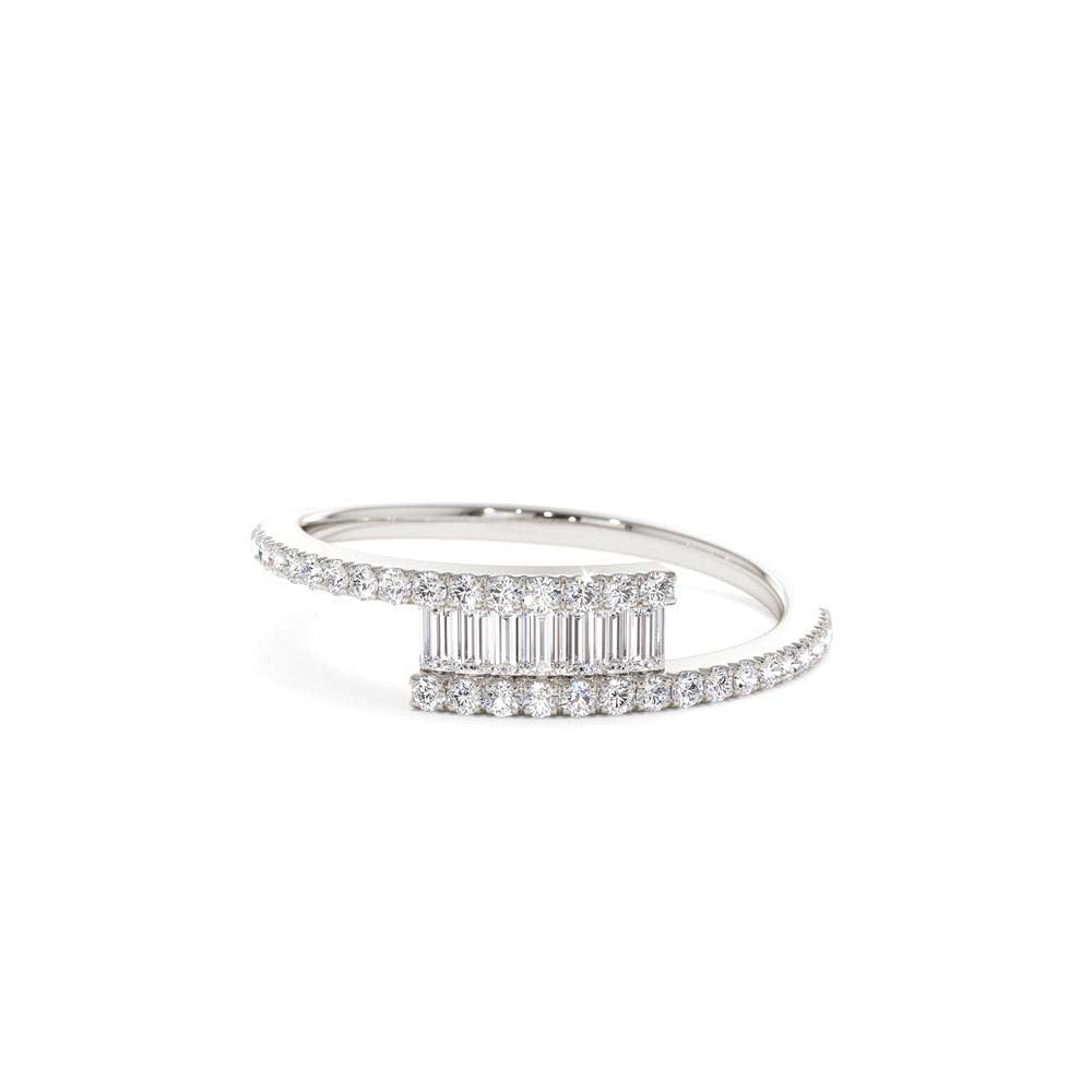 Cross Over Baguette Diamond Ring with Pave Diamonds in 14K Gold — view 4