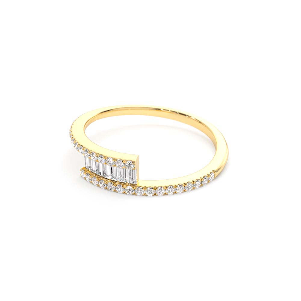 Cross Over Baguette Diamond Ring with Pave Diamonds in 14K Gold — view 2