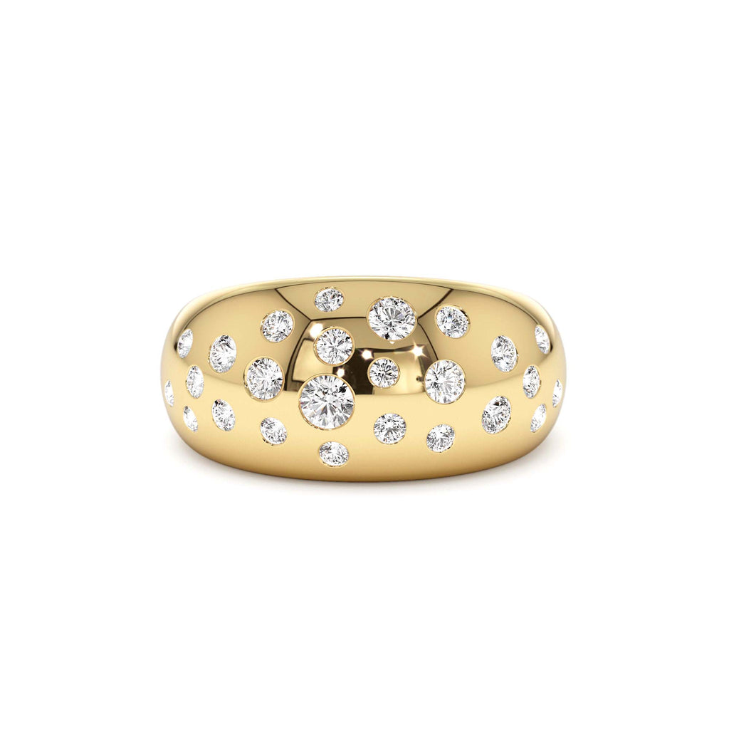 Flush Setting Cluster Dome Ring in 14K Gold — view 1