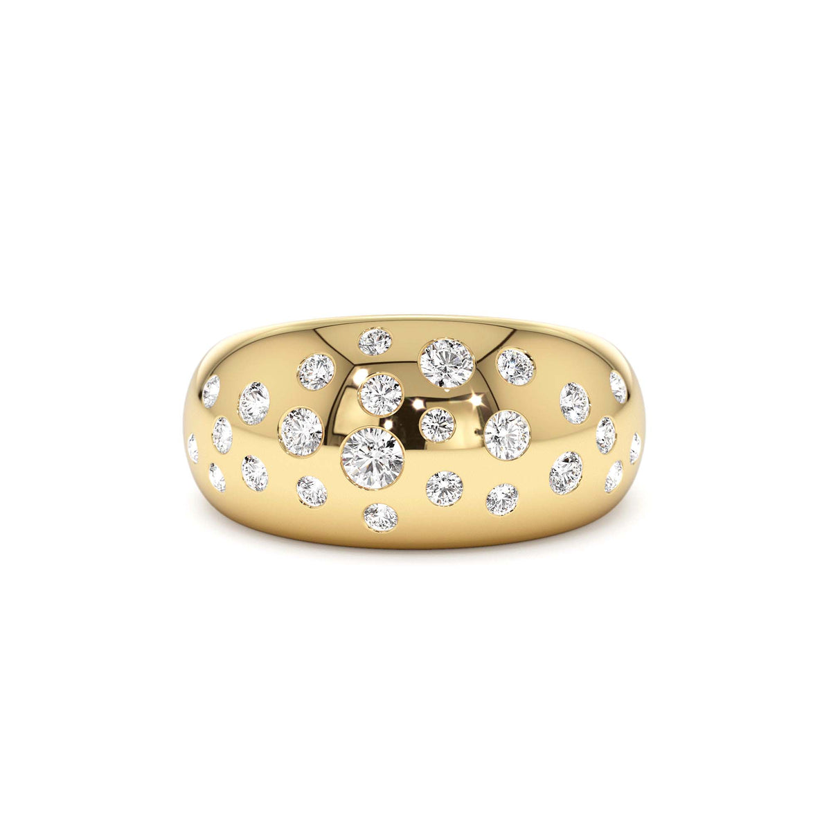 Flush Setting Cluster Dome Ring in 14K Gold — view 1