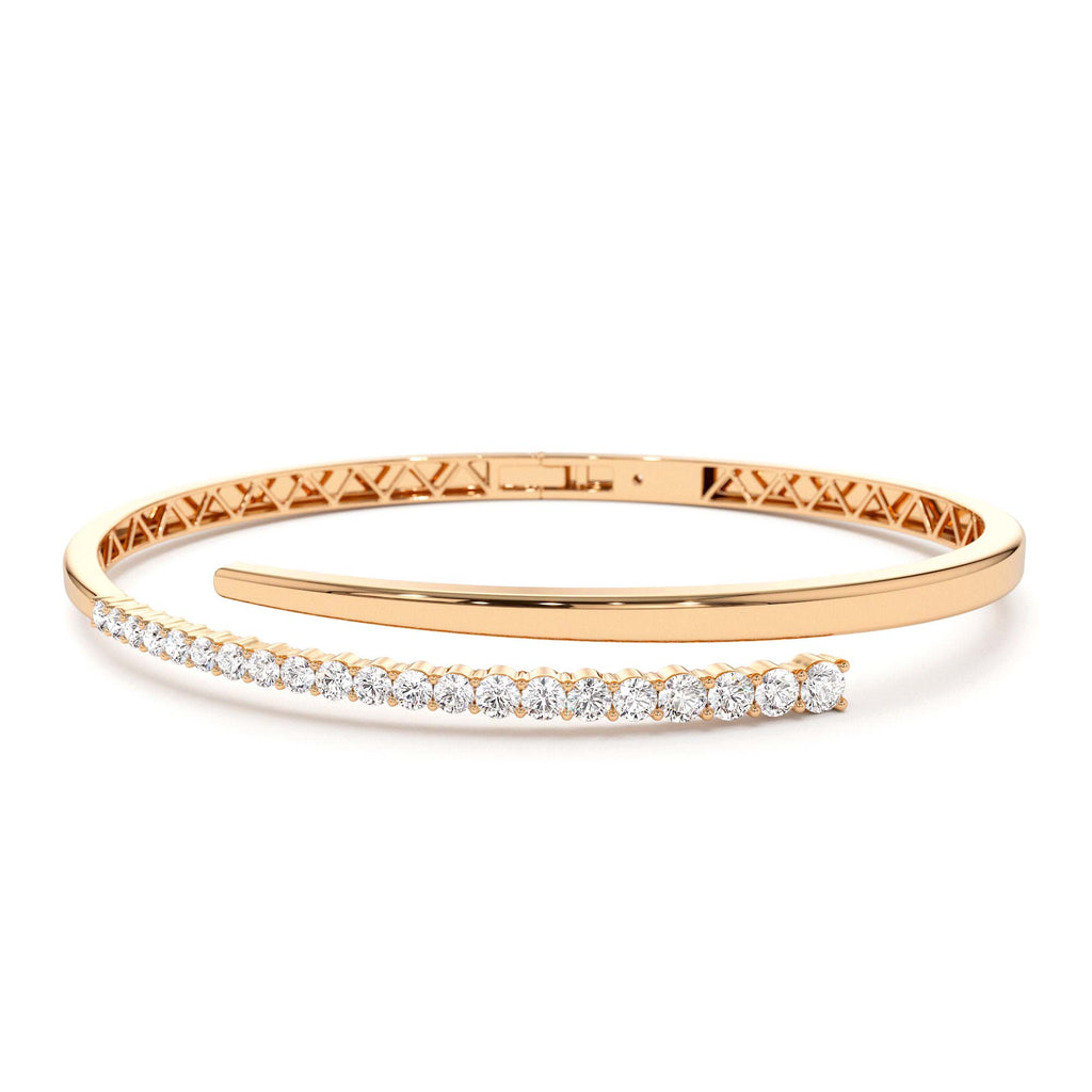 Cross Over Graduating Diamond Bangle in 14K Gold — view 5