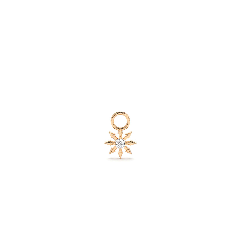 Diamond Spiked Star Hoop Charm in 14K Gold — view 3