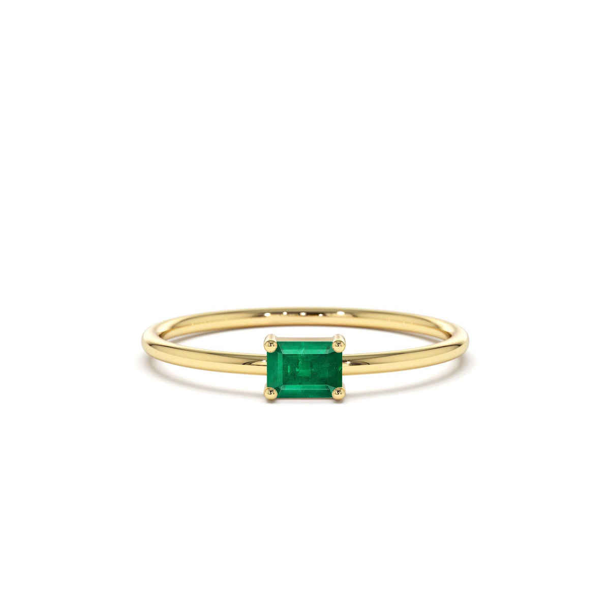 Octagon Cut Emerald Ring in 14K Gold — view 1