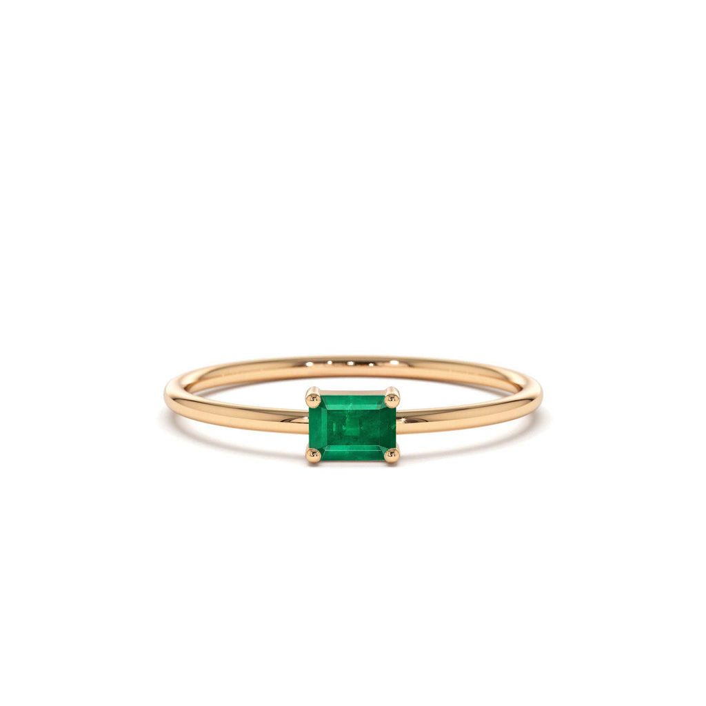 Octagon Cut Emerald Ring in 14K Gold — view 5