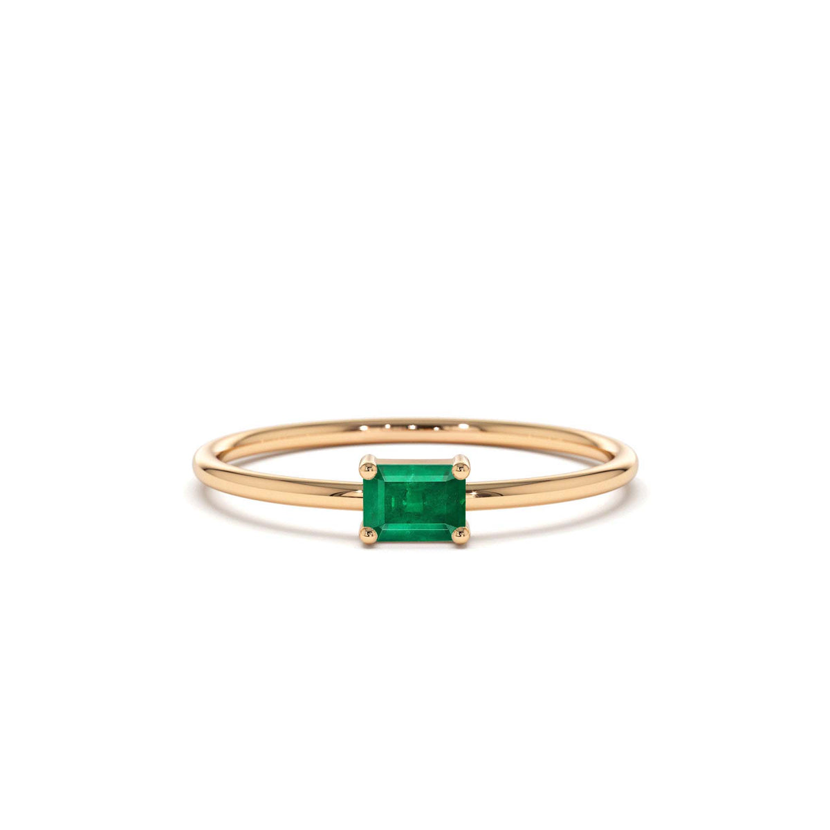 Octagon Cut Emerald Ring in 14K Gold — view 5