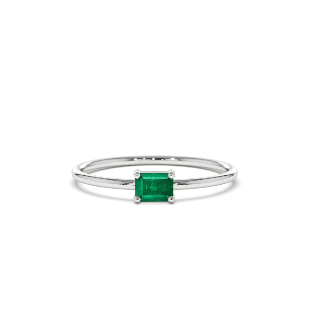Octagon Cut Emerald Ring in 14K Gold — view 4