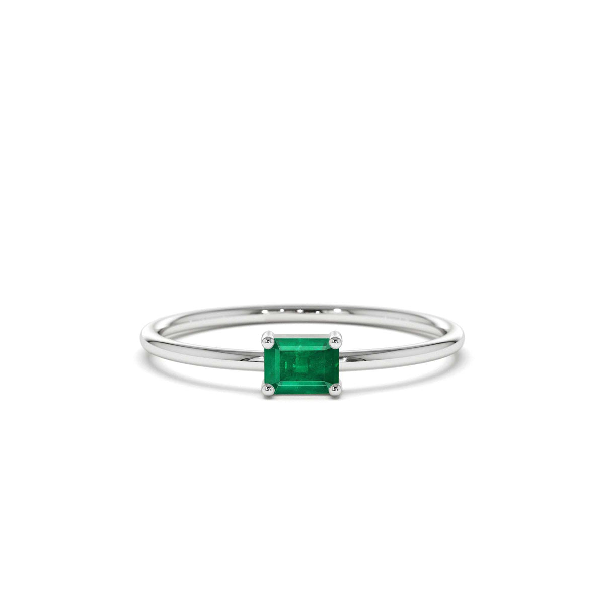 Octagon Cut Emerald Ring in 14K Gold — view 4