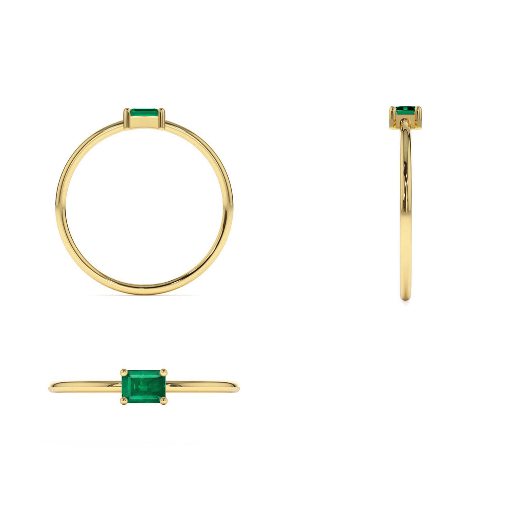 Octagon Cut Emerald Ring in 14K Gold — view 3