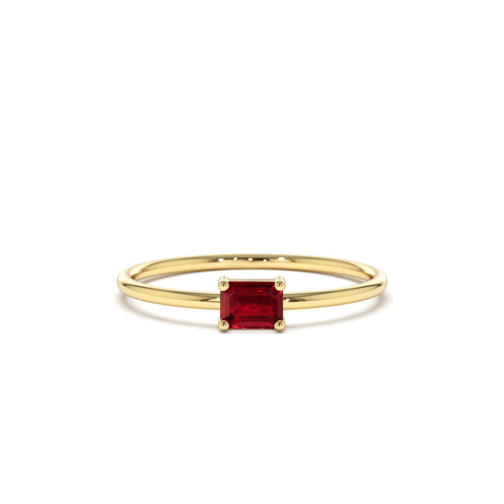 Octagon Cut Ruby Ring in 14K Gold — view 1