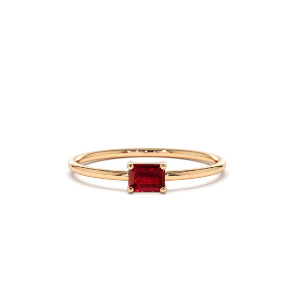 Octagon Cut Ruby Ring in 14K Gold — view 5