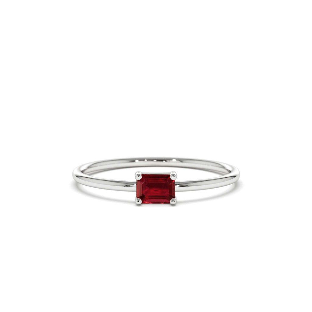 Octagon Cut Ruby Ring in 14K Gold — view 4