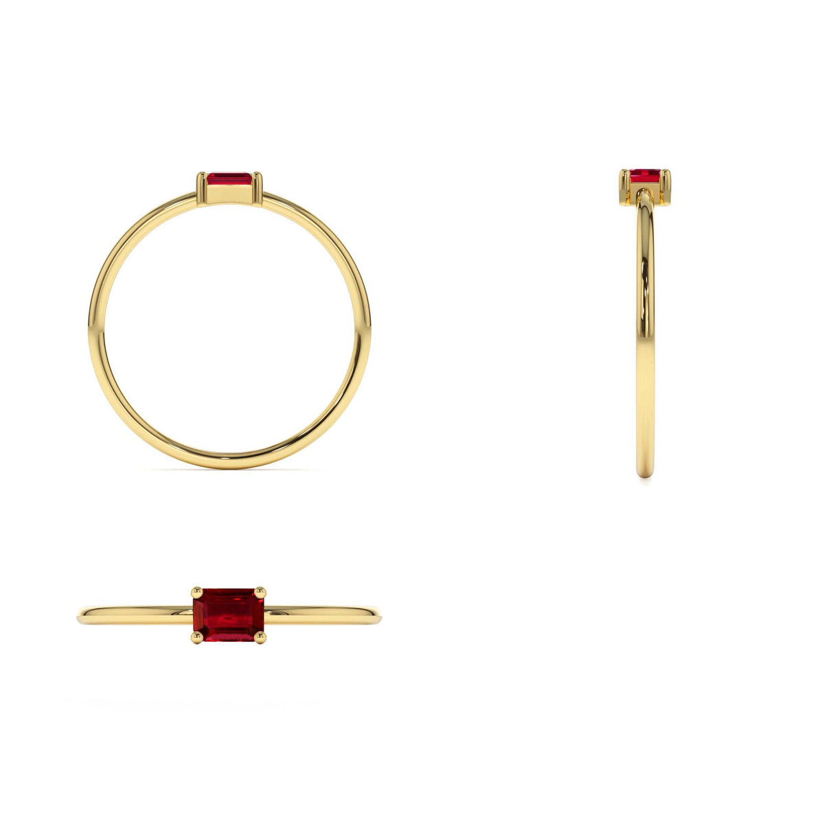 Octagon Cut Ruby Ring in 14K Gold — view 2