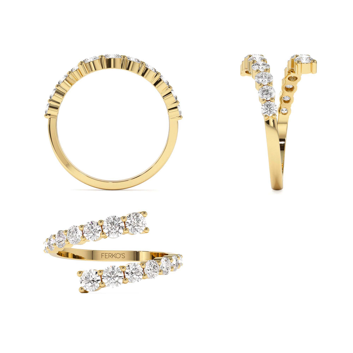 Cross Over Graduated Diamond Wrap Ring in 14K Gold — view 3