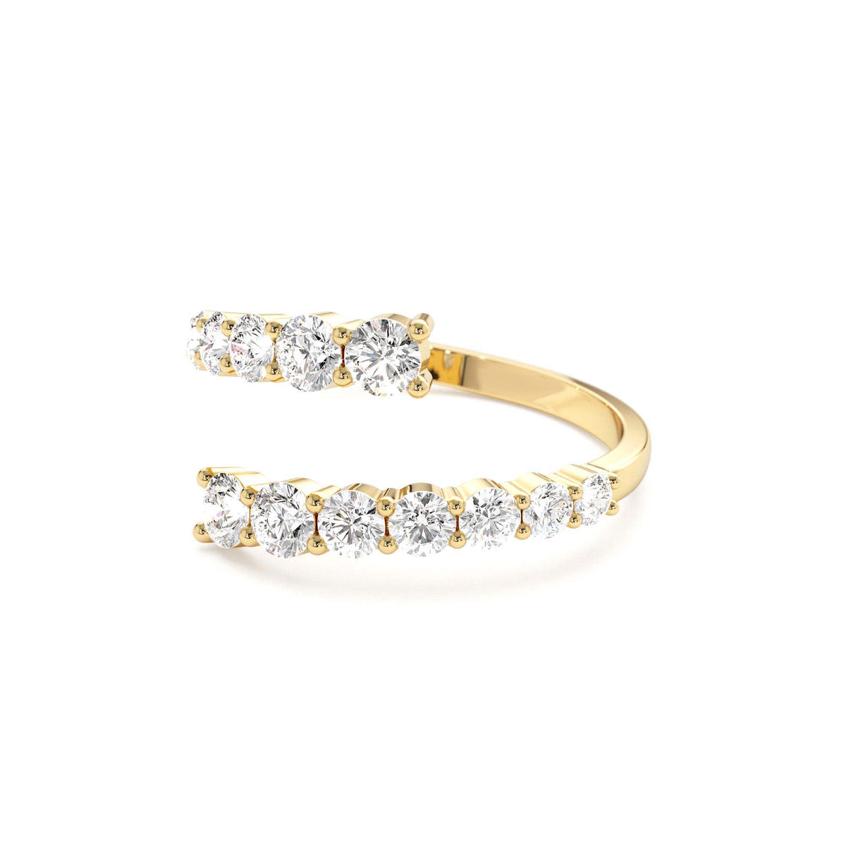 Cross Over Graduated Diamond Wrap Ring in 14K Gold — view 2