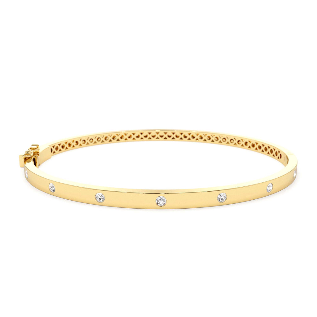 3MM Flat Flush Setting Stacking Diamond Bangle in 14K Gold — view 1
