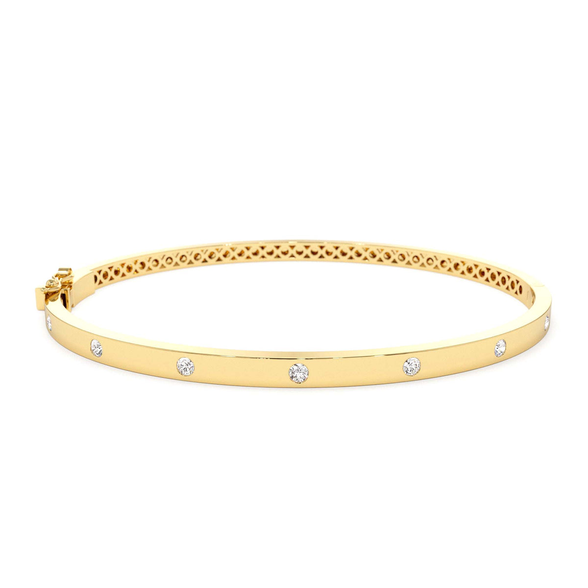 3MM Flat Flush Setting Stacking Diamond Bangle in 14K Gold — view 1