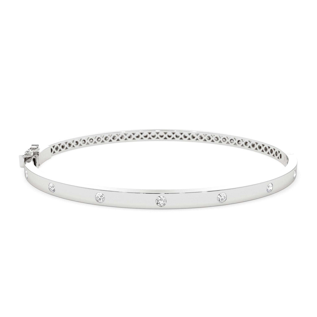 3MM Flat Flush Setting Stacking Diamond Bangle in 14K Gold — view 4