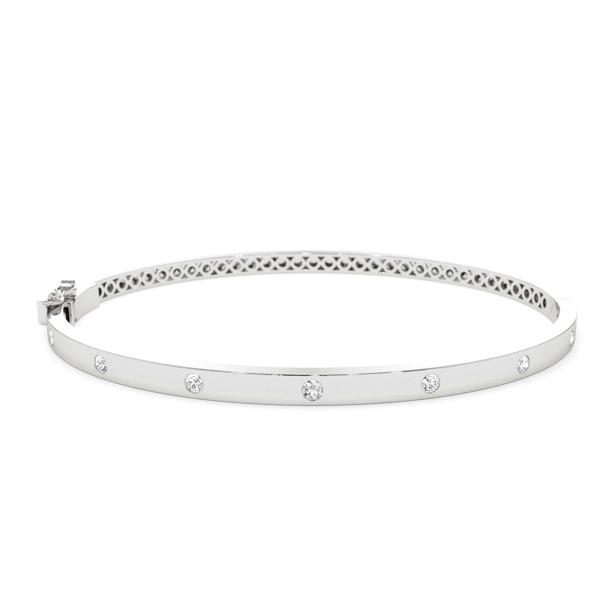 3MM Flat Flush Setting Stacking Diamond Bangle in 14K Gold — view 4