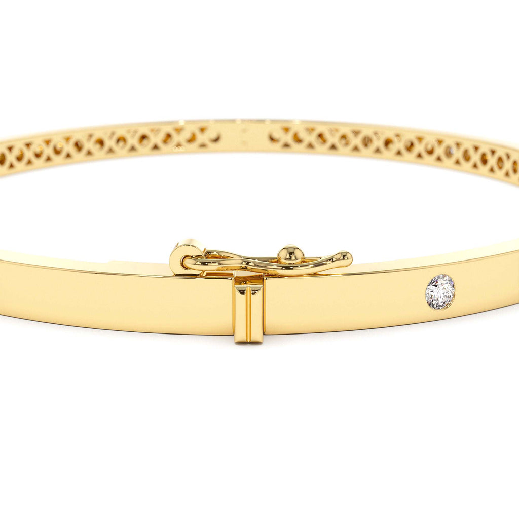 3MM Flat Flush Setting Stacking Diamond Bangle in 14K Gold — view 3