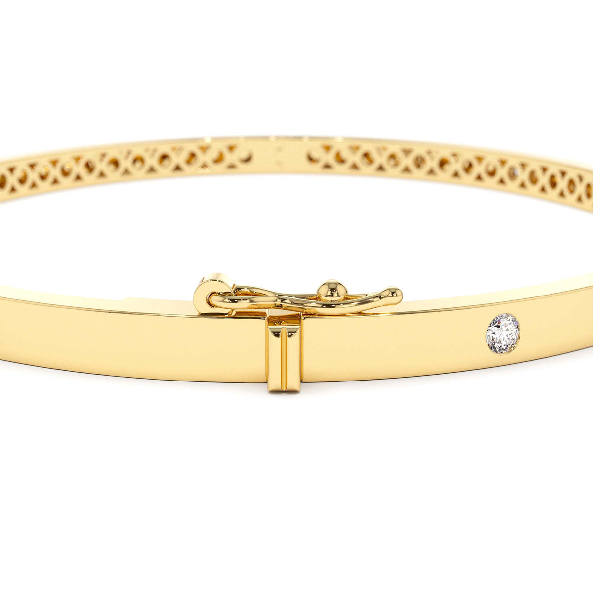 3MM Flat Flush Setting Stacking Diamond Bangle in 14K Gold — view 3