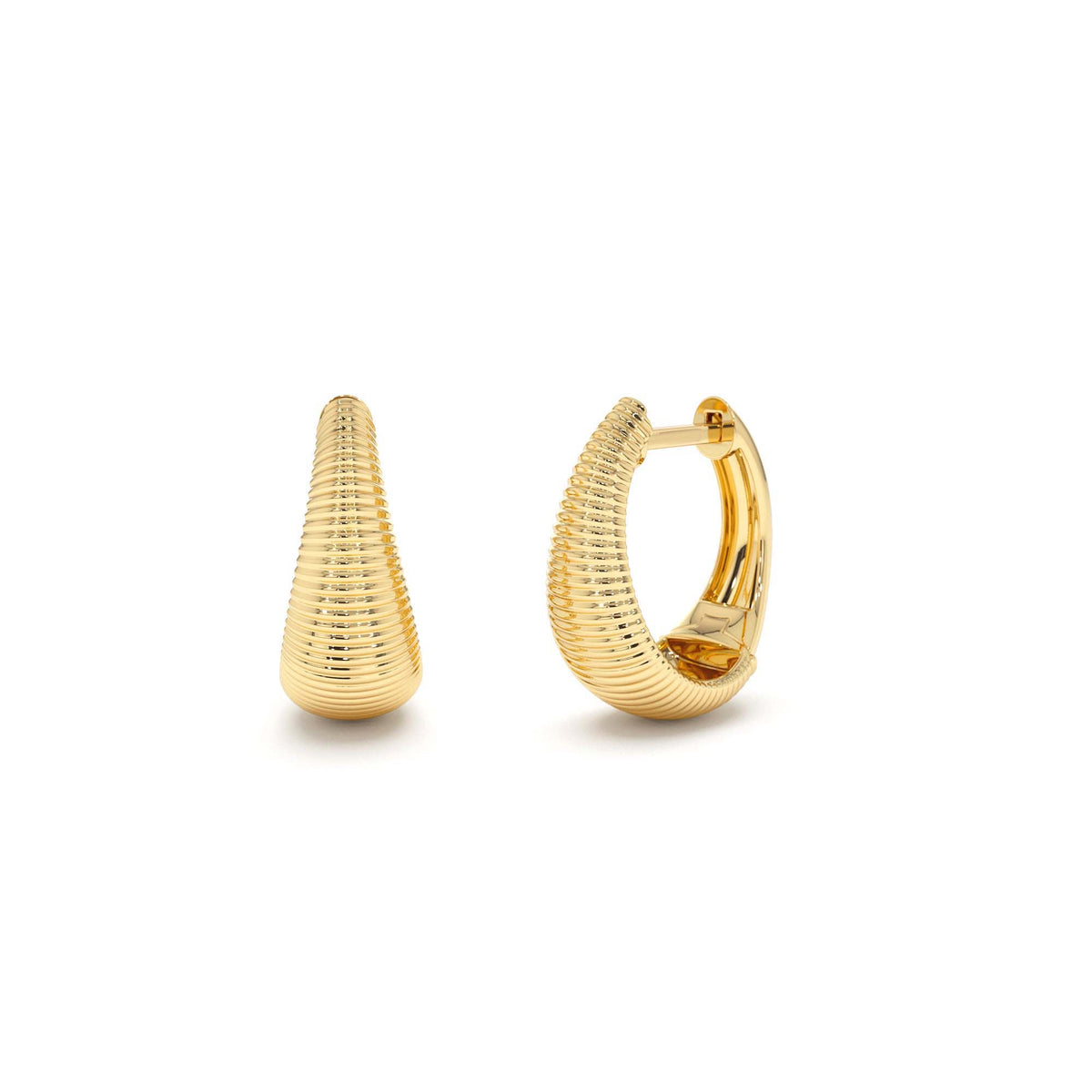 Ribbed Teardrop Hoop Earrings in 14K Gold — view 1